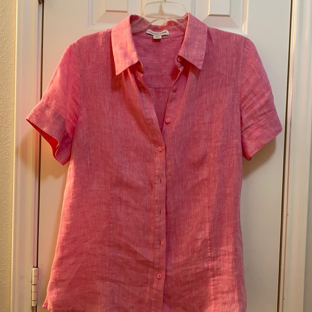 Pink 100% linen button down shirt